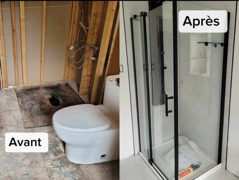Rénovation de salle de bain et douche — avant et après